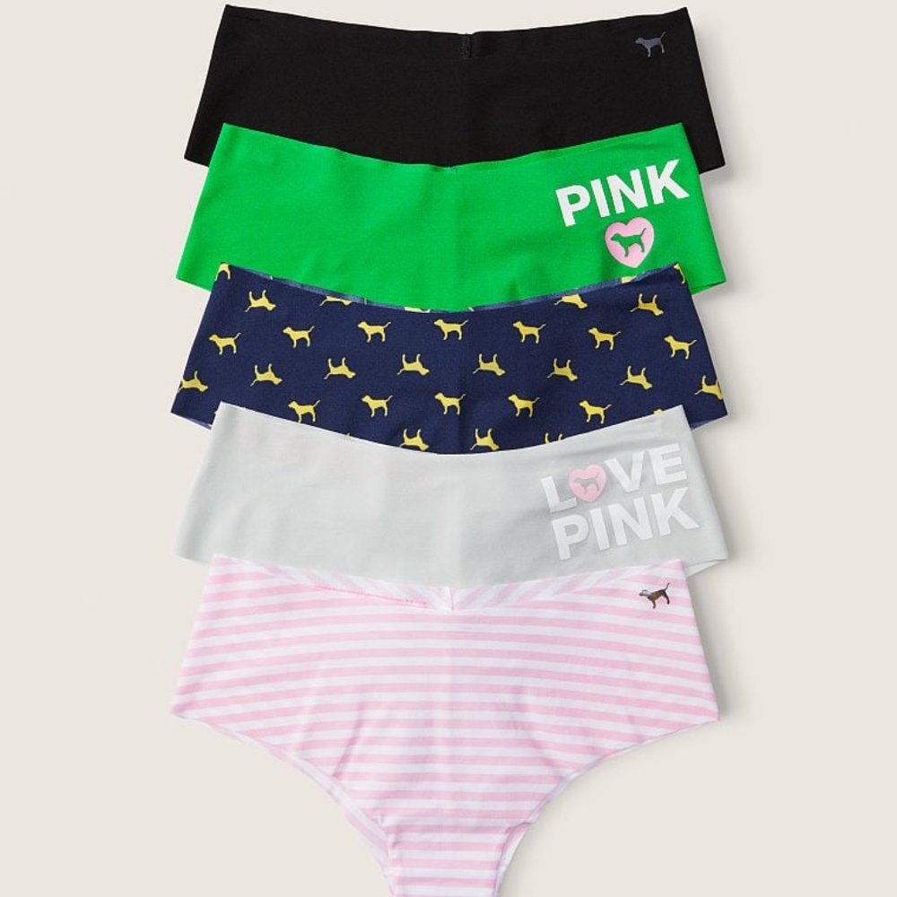 Victoria's Secret PINK No Show Cheekster Panty Pack of 5 Large NEW - Picture 3 of 8